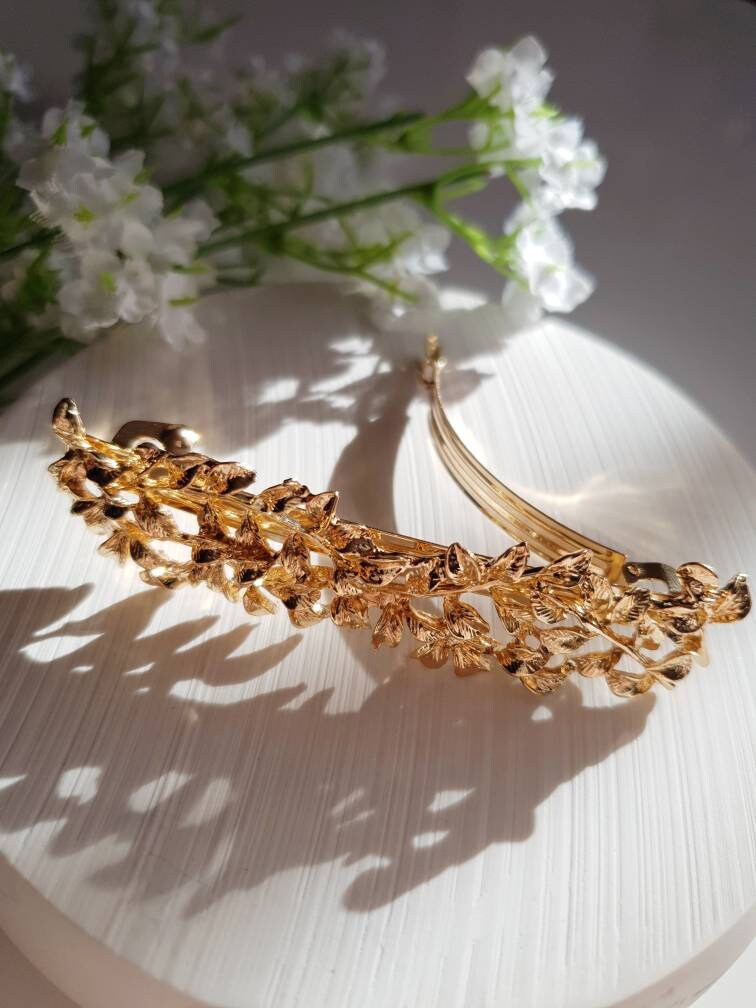 Golden leaf hair clip | Vein Leaf french barrette clips| korean bridal hair accessories| Gold art hair clip | gift for her