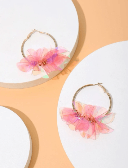 iridescent petals golden hoop earrings