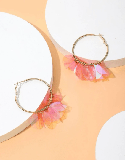 Iridescent colourful layered clear shell petals earrings | dangle petals floral earrings | lightweight bridal party wedding earrings - TuttyKnitty