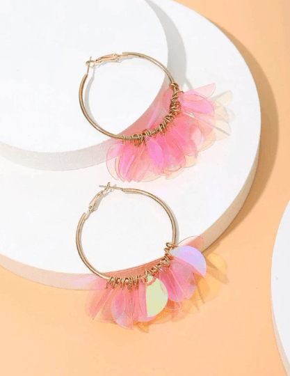 Iridescent colourful layered clear shell petals earrings | dangle petals floral earrings | lightweight bridal party wedding earrings - TuttyKnitty