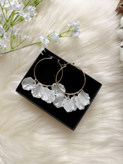 Iridescent flower earrings | dangle petals baroque earrings | unique gold geometric floral earrings | bridal party wedding earrings - TuttyKnitty