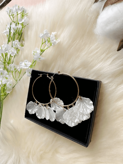 Iridescent flower earrings | dangle petals baroque earrings | unique gold geometric floral earrings | bridal party wedding earrings - TuttyKnitty