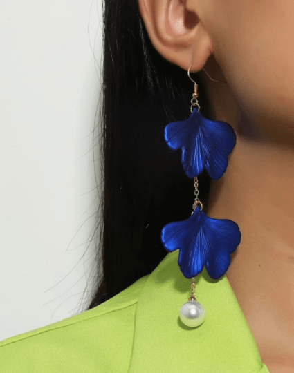 Iridescent ginkgo flowers earrings | petals dangle statement earrings | lightweight floral bridal party earrings - TuttyKnitty