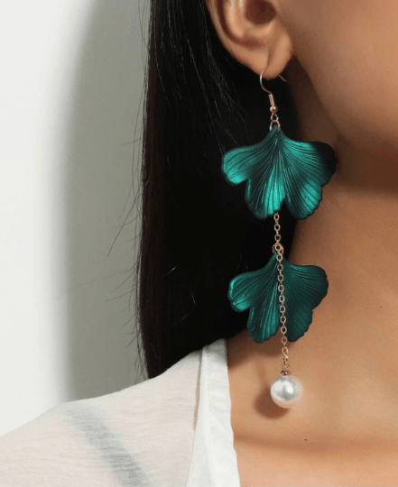 Iridescent ginkgo flowers earrings | petals dangle statement earrings | lightweight floral bridal party earrings - TuttyKnitty