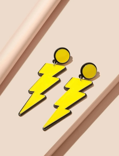 Lightning thunder oversize earrings | Pop retro art earrings | aesthetic yellow acetate earrings | glitter sparkles party earrings - TuttyKnitty