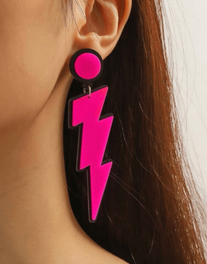 Lightning thunder oversize earrings | Pop retro art earrings | aesthetic yellow acetate earrings | glitter sparkles party earrings - TuttyKnitty