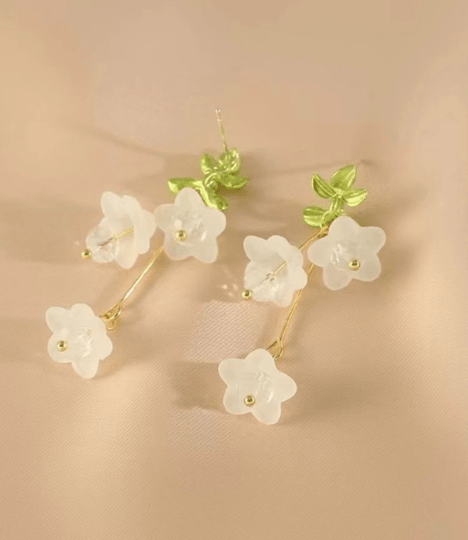 Lily of the valley petal earrings |Kawaii cute fun earrings | korean art colourful foral dangle |white or pink flower bridal earrings - TuttyKnitty