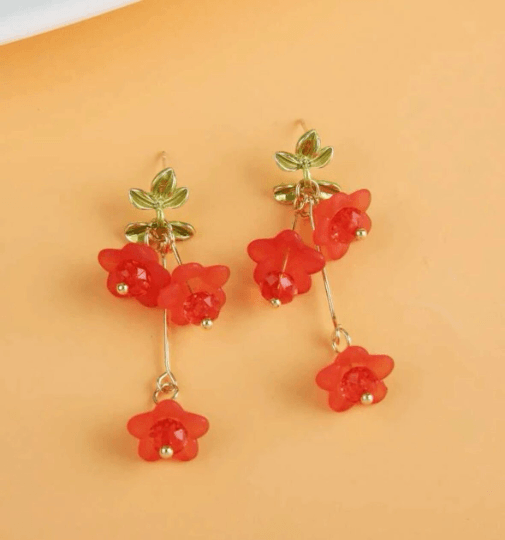 Lily of the valley petal earrings |Kawaii cute fun earrings | korean art colourful foral dangle |white or pink flower bridal earrings - TuttyKnitty