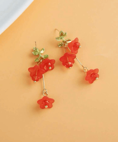 Lily of the valley petal earrings |Kawaii cute fun earrings | korean art colourful foral dangle |white or pink flower bridal earrings - TuttyKnitty