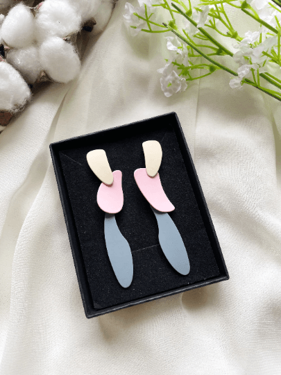 Matte Pastel tone metal geometric earrings | art abstract earrings | irregular abstract shaped earrings | dangly organic statement earrings - TuttyKnitty