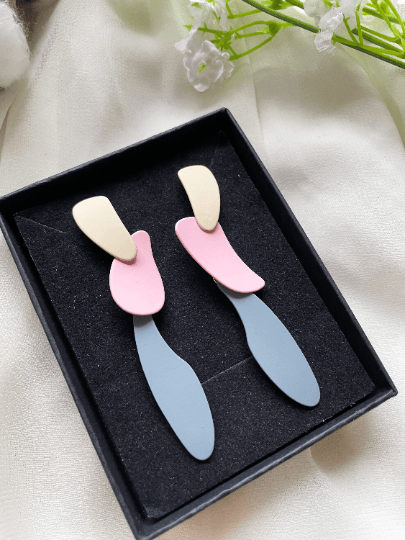 Matte Pastel tone metal geometric earrings | art abstract earrings | irregular abstract shaped earrings | dangly organic statement earrings - TuttyKnitty