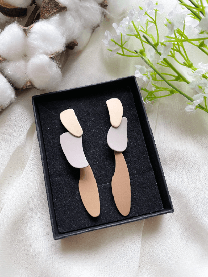 Matte Pastel tone metal geometric earrings | art abstract earrings | irregular abstract shaped earrings | dangly organic statement earrings - TuttyKnitty