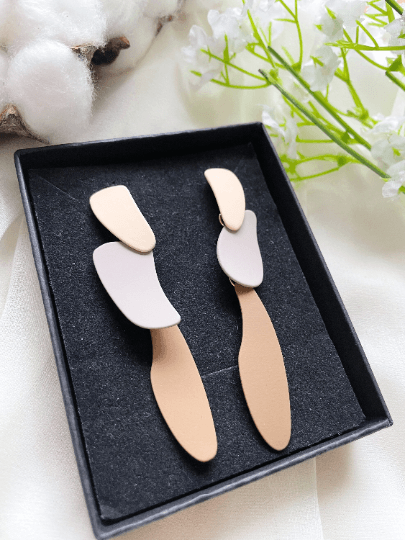 Matte Pastel tone metal geometric earrings | art abstract earrings | irregular abstract shaped earrings | dangly organic statement earrings - TuttyKnitty