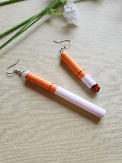 Mismatched decor cigarrette earrings | mismatch funky earrings | fun style pop art decor earrings | halloween quirky - TuttyKnitty