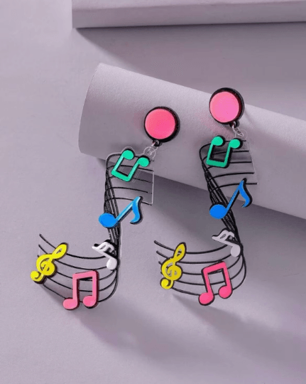 Musical notes earrings | colourful music earrings | funky pop art earrings | acrylic art oversize earrings | musician concert music student - TuttyKnitty