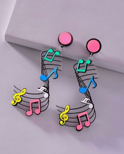 Musical notes earrings | colourful music earrings | funky pop art earrings | acrylic art oversize earrings | musician concert music student - TuttyKnitty