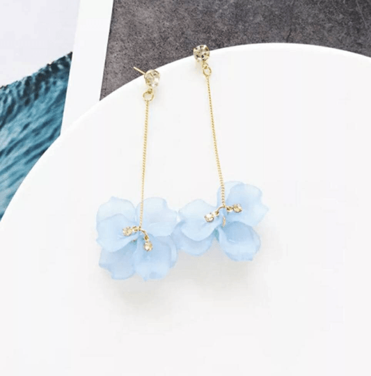 Pearl floral shell petals |Kawaii cute fun chain earrings | korean art dangle earrings | frosted bar charm statement earrings - TuttyKnitty