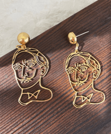 Picasso earrings | vangogh dangle earrings | Gold fun wire famous artist earrings | minimalist earrings | potrait art earrings - TuttyKnitty