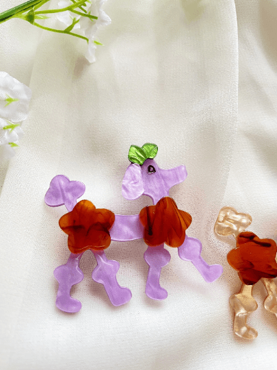 Poodle dog acetate brooch | glitter colourful cloth pin | shinny bright oversize pin for casual wear | chic pop kawaii - TuttyKnitty