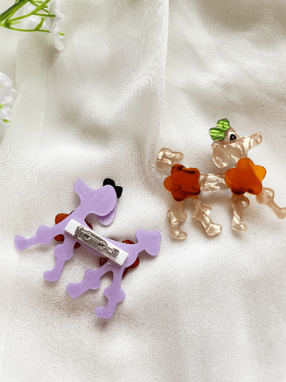 Poodle dog acetate brooch | glitter colourful cloth pin | shinny bright oversize pin for casual wear | chic pop kawaii - TuttyKnitty