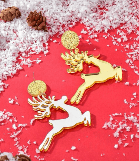 Raindeer christmas earrings| christmas festival earrings | retro pop art fun lightweight earrings | party earrings - TuttyKnitty