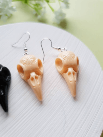 Raven head skulls | gothic resin earrings| animal black bird funky earrings | halloween fun earrings | fantasy witch doctor magic - TuttyKnitty