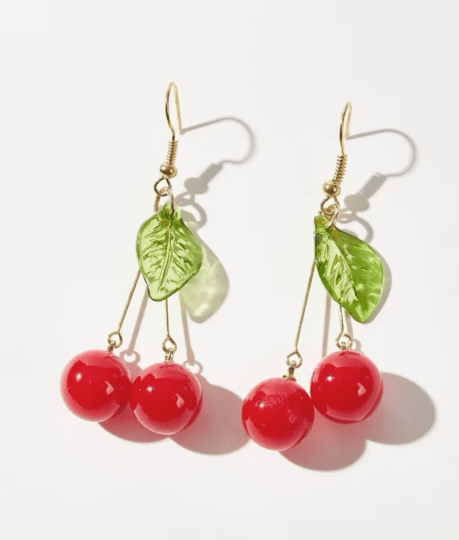 Red cherry or pearl white dangle earrings | fruits dangle earrings | y2k statement earrings | cute kawaii earrings| burgundy red cherry - TuttyKnitty