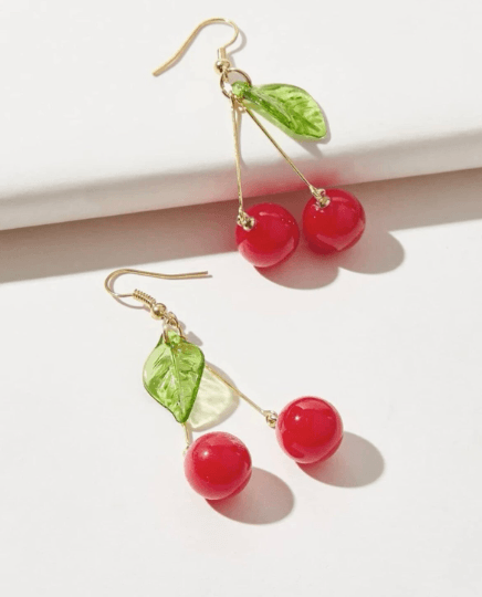 Red cherry or pearl white dangle earrings | fruits dangle earrings | y2k statement earrings | cute kawaii earrings| burgundy red cherry - TuttyKnitty