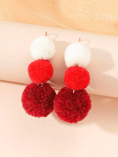 Red christmas pom earrings | light acetate laser cut | fur pompom earrings | christmas bauble poms - TuttyKnitty