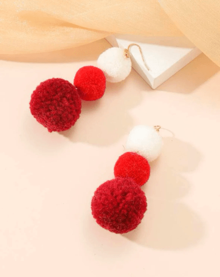 Red christmas pom earrings | light acetate laser cut | fur pompom earrings | christmas bauble poms - TuttyKnitty