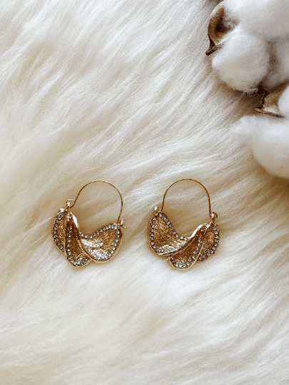 Rhinestone irregular shaped earrings| metal geometric earrings | gold art abstract statement stud earrings | open hoop O twisted earrings - TuttyKnitty