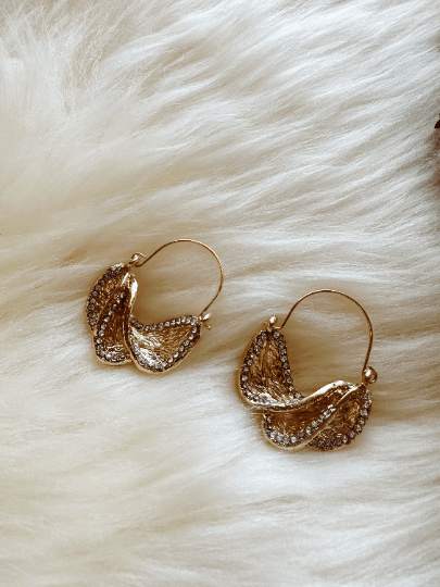 Rhinestone irregular shaped earrings| metal geometric earrings | gold art abstract statement stud earrings | open hoop O twisted earrings - TuttyKnitty