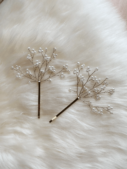 Set of 2 Golden hair pin with pearly beads | korean hair accessories | Bridal hair pin |Bridesmaid hair accessories - TuttyKnitty