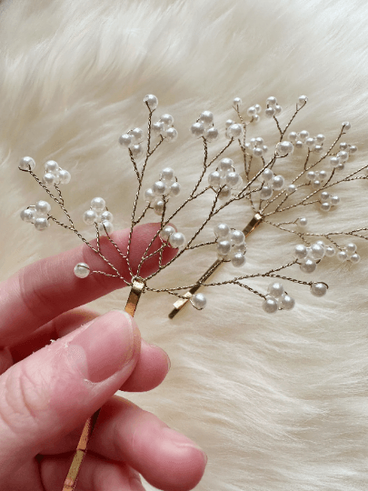 Set of 2 Golden hair pin with pearly beads | korean hair accessories | Bridal hair pin |Bridesmaid hair accessories - TuttyKnitty