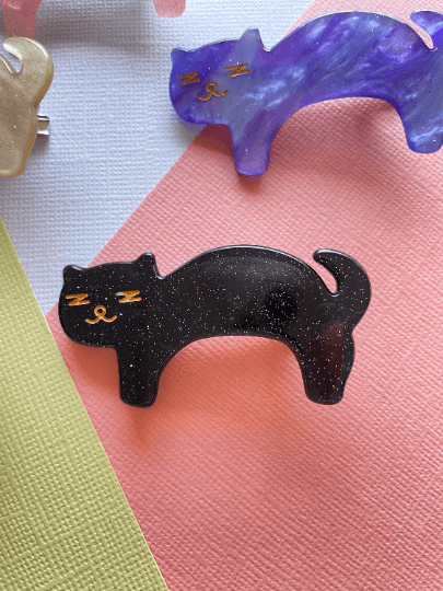 Sleepy cat acetate hair clips | Colourful barrette clips| korean hair accessories| animal hair clip | gift for cat lover - TuttyKnitty
