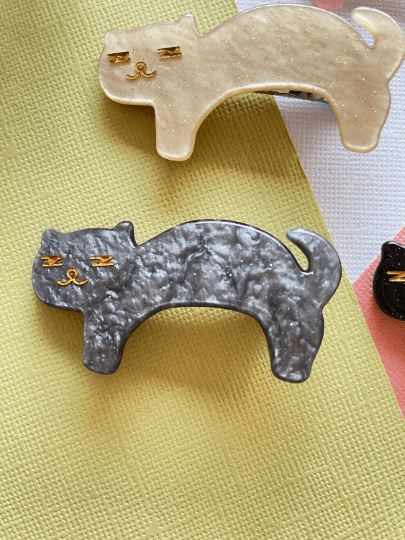 Sleepy cat acetate hair clips | Colourful barrette clips| korean hair accessories| animal hair clip | gift for cat lover - TuttyKnitty