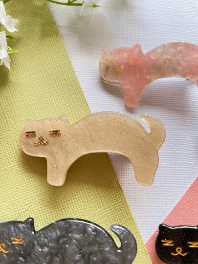 Sleepy cat acetate hair clips | Colourful barrette clips| korean hair accessories| animal hair clip | gift for cat lover - TuttyKnitty