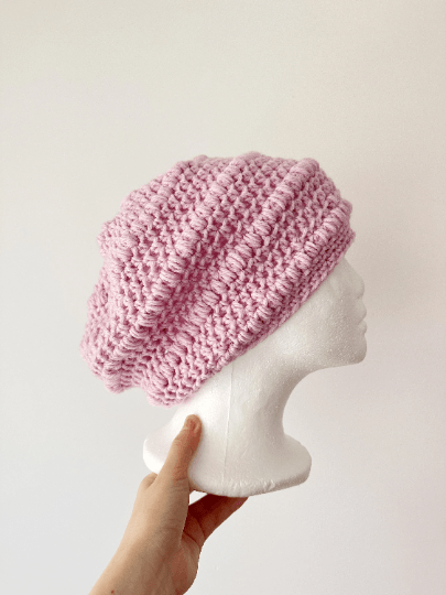 Soft pink crochet Slouchy Beanie | Crochet Beret | Slouchy Hat in purple | Knit beanie in pastel baby pink | cozy winter beret hat Inactive - TuttyKnitty