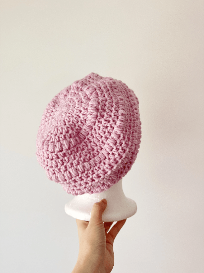 Soft pink crochet Slouchy Beanie | Crochet Beret | Slouchy Hat in purple | Knit beanie in pastel baby pink | cozy winter beret hat Inactive - TuttyKnitty