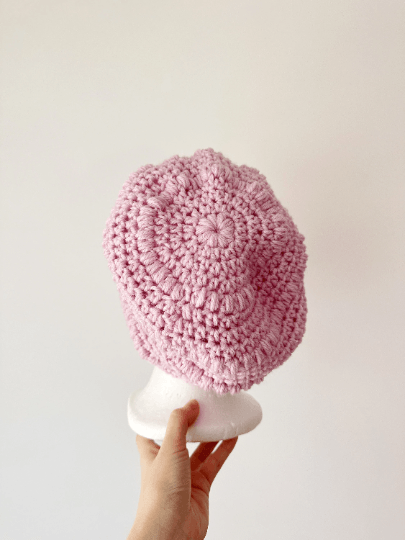 Soft pink crochet Slouchy Beanie | Crochet Beret | Slouchy Hat in purple | Knit beanie in pastel baby pink | cozy winter beret hat Inactive - TuttyKnitty