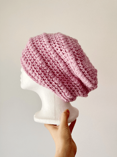 Soft pink crochet Slouchy Beanie | Crochet Beret | Slouchy Hat in purple | Knit beanie in pastel baby pink | cozy winter beret hat Inactive - TuttyKnitty