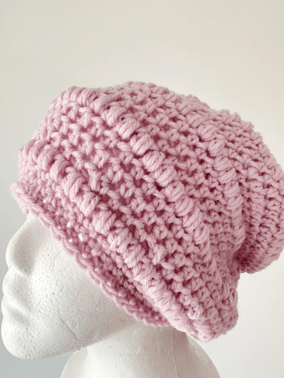 Soft pink crochet Slouchy Beanie | Crochet Beret | Slouchy Hat in purple | Knit beanie in pastel baby pink | cozy winter beret hat Inactive - TuttyKnitty