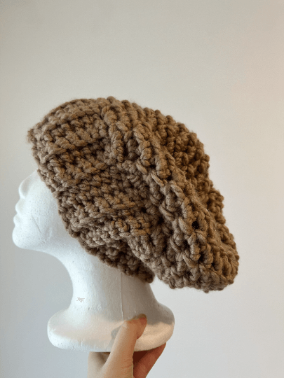 Super chunky crochet Slouchy Beanie | Knit Beret | Slouchy Hat in brown |Knit beanie in coffe | Warm and cozy winter hat - TuttyKnitty