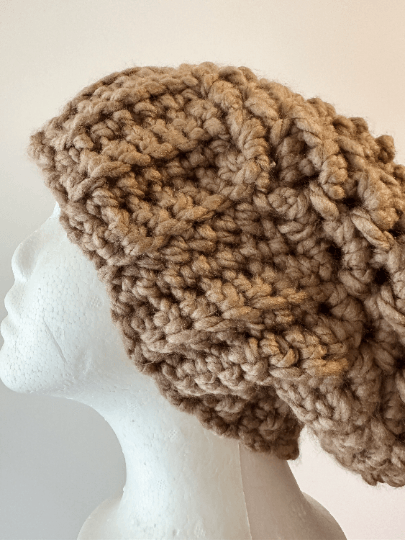 Super chunky crochet Slouchy Beanie | Knit Beret | Slouchy Hat in brown |Knit beanie in coffe | Warm and cozy winter hat - TuttyKnitty