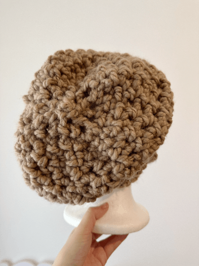 Super chunky crochet Slouchy Beanie | Knit Beret | Slouchy Hat in brown |Knit beanie in coffe | Warm and cozy winter hat - TuttyKnitty