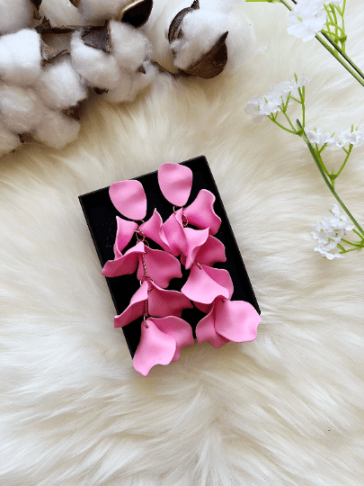 Sweet pink flowers earrings | frosted petals hoop earrings | statement earrings | floral bridal party wedding earrings - TuttyKnitty