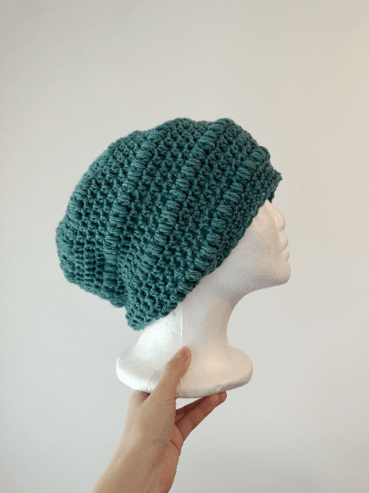 Teal green crochet winter beanie slouchy hat