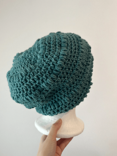 Teal green mix crochet Slouchy Beanie | Chrochet Beret | Slouchy Hat in green | Knit beanie in teal | cozy winter beret hat - TuttyKnitty