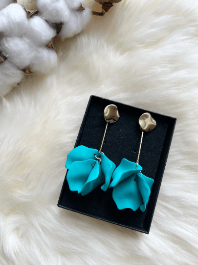 Turquoise flower earrings | dangle petals baroque earrings | unique golden bar geometric floral earrings | bridal party wedding earrings - TuttyKnitty