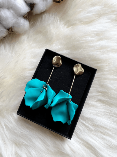 Turquoise flower earrings | dangle petals baroque earrings | unique golden bar geometric floral earrings | bridal party wedding earrings - TuttyKnitty